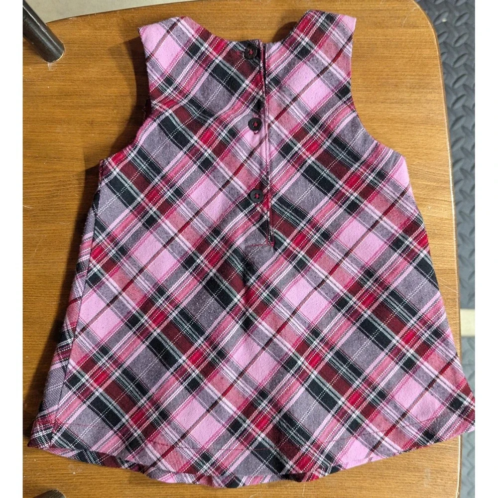 Old Navy 3-6 Month Girl Y2K Pleated Pink Plaid‎ Dress Button Up Back